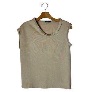 Atlein Shirt‎ Women 4 Tan Beige Knit Sleeveless Asymmetric Neckline Tee